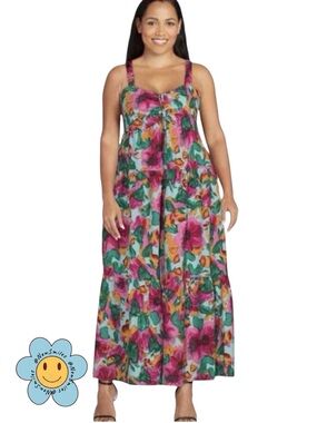 Terra & Sky ~ Multicolor Maxi Sundress ~ Smocked Back ~ Vibrant Floral Colors